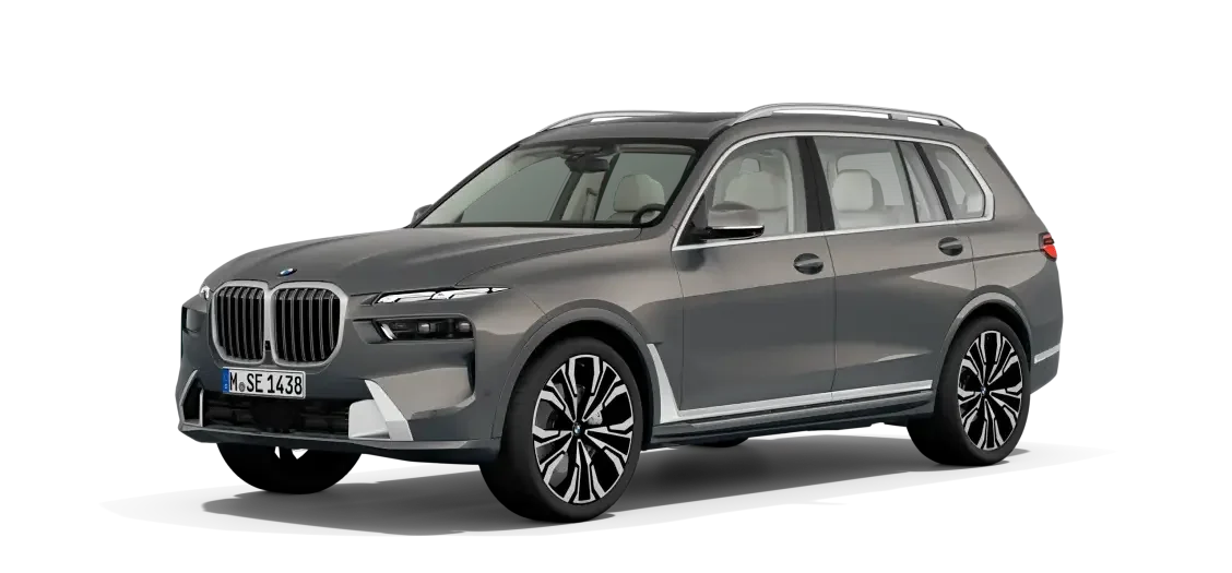 Kaltenbach Gruppe – Ein grauer BMW X7 SUV in der Frontansicht, mit großen Leichtmetallrädern, eleganten Scheinwerfern und einem modernen, geräumigen Design. – BMW, MINI, KIA, BMW Motorrad & Honda Motorrad Partner in NRW