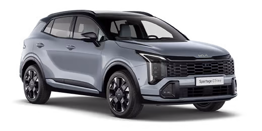 Kaltenbach Gruppe – Ein silberner KIA Sportage SUV aus dem Jahr 2024 wird in einem Winkel gezeigt, der sein modernes Design, die schnittigen Scheinwerfer, das schwarze Dach und den markanten Kühlergrill auf weißem Hintergrund hervorhebt - eine auffällige Ergänzung der Markenwelt. – BMW, MINI, KIA, BMW Motorrad & Honda Motorrad Partner in NRW