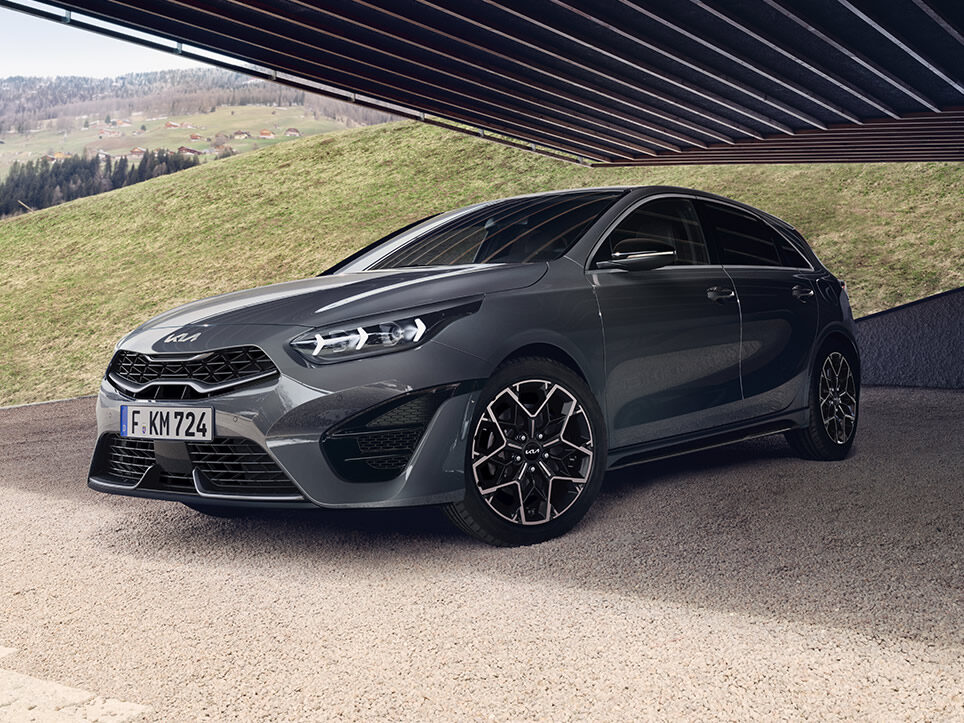 Das Bild zeigt einen grauen Kia Ceed.