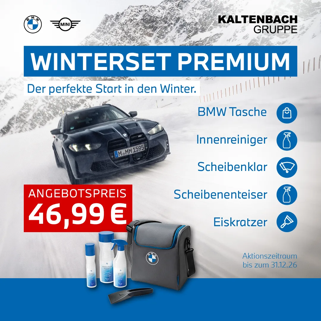 Winterset Premium mit BMW Tasche, Innenreiniger, Scheibenklar, Scheibenenteiser und Eiskratzer für 46,99 Euro